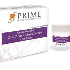 Rapid-setting dental zinc oxide eugenol cement kit for temporary dental restorations and root canals.